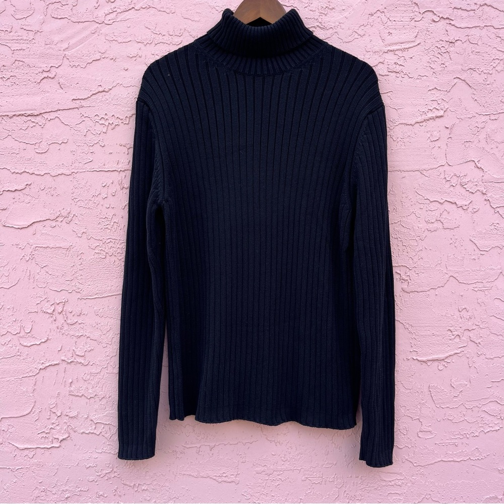 Vintage J. Crew Cable Knit Turtleneck Black Cotton Japan Size Large